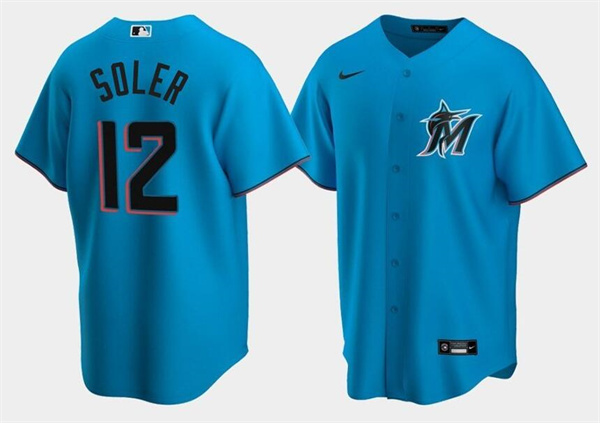 Men's Blue Miami Marlins #12 Jorge Soler Cool Base Stitched Jersey